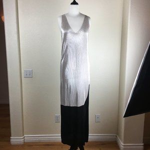 Zara Trafaluc Silver & Black Crinkle Maxi Dress